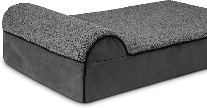 The Dog’s Bed Orthopedic Headrest Dog Bed Large Grey Plush 40x25, Memory Foam, Pain Relief for Arthritis, Hip & Elbow Dysplasia, Post Surgery, Lameness, Veterinary Approved, Waterproof Washable Cover