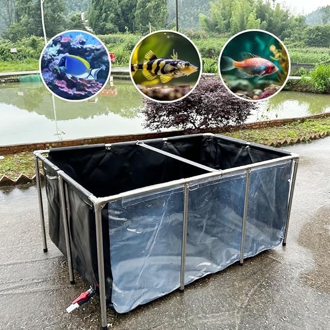 Aquarium Pool Pond,Collapsible Fish Ponds for Outside with Transparent Clear Viewing Panel,270 Gallon Fish Tank,PVC Canvas Above Ground Pond,Indoor/Outdoor Pond for Koi,Goldfish,with Drain Valve