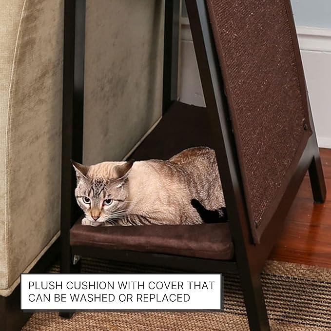 The Refined Feline A-Frame Cat Bed, Smoke Gray, Ventilated Base, Multipurpose Wood Cat Furniture Table, Easy To Clean Cushion, Removable & Replaceable Parts