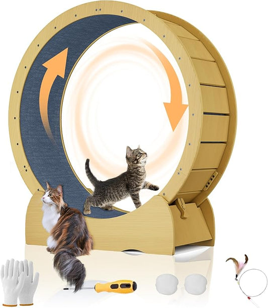 45'' Cat Exercise Wheel for Indoor Cats, Cat Running Treadmill Wheel with Detachable Carpet & Toy for Running/Walking/Training, Suitable for Most Cats