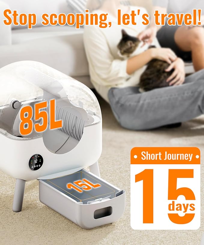 Self Cleaning Litter Box - Automatic Cat Litter Box self Cleaning, with 1 Roll Trash Bags and Mat, Small-White