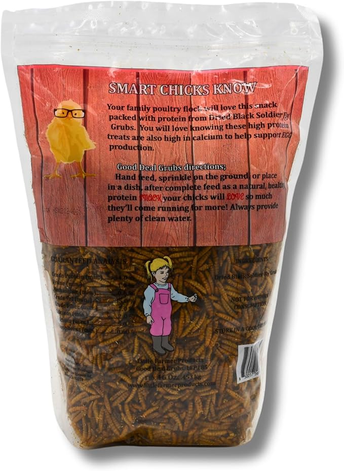 Good Deal Grubs Dried Black Soldier Fly Larvae Treat (1lb) for Chickens, Poultry, Birds, Small Pets - Protein and Calcium Supplement