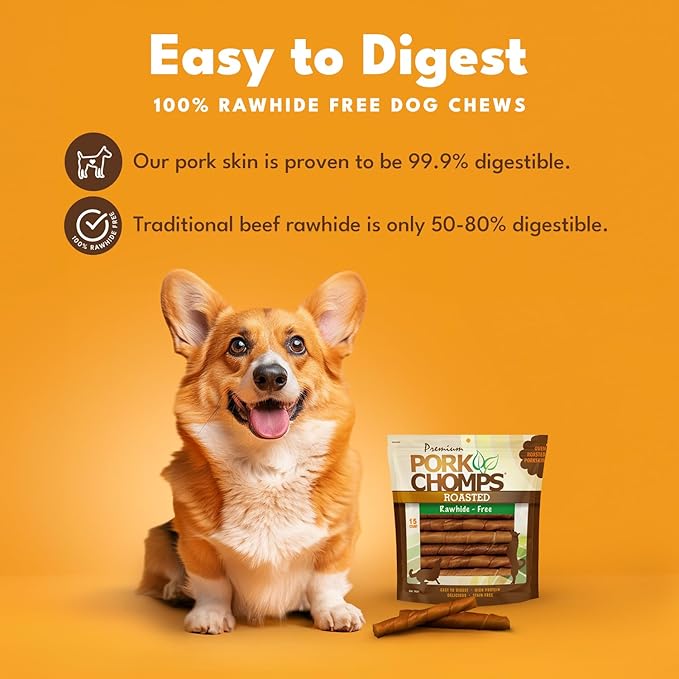 Pork Chomps Roasted Pork Skin Dog Chews, 6-inch Twists, 15 Count