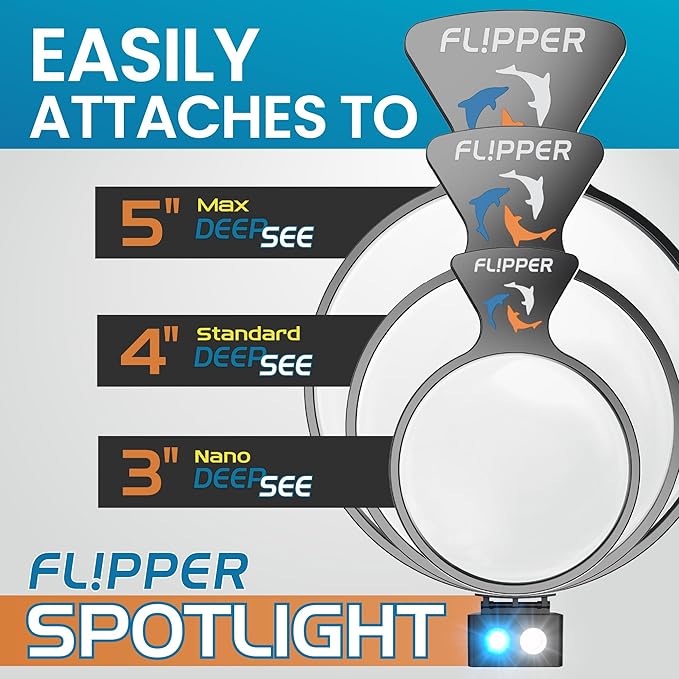 Flipper DeepSee MAGNIFIED Viewer Fish Tank Aquarium Rechargeable LED Spotlights with Dual LED and USB Recharging Cord