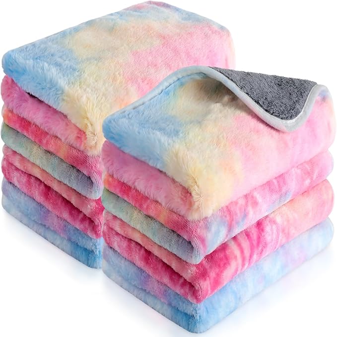 Tudomro 8 Pcs Guinea Pig Bedding Cage Liners Bulk Blankets Small Animal Flannel Throw Bedding Waterproof Absorbent Reusable Pet Pee Sleep Mat Pad Cover for Hamster Ferret(Tie Dye,12 x 12 Inch)