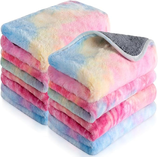 Tudomro 8 Pcs Guinea Pig Bedding Cage Liners Bulk Blankets Small Animal Flannel Throw Bedding Waterproof Absorbent Reusable Pet Pee Sleep Mat Pad Cover for Hamster Ferret(Tie Dye,12 x 12 Inch)