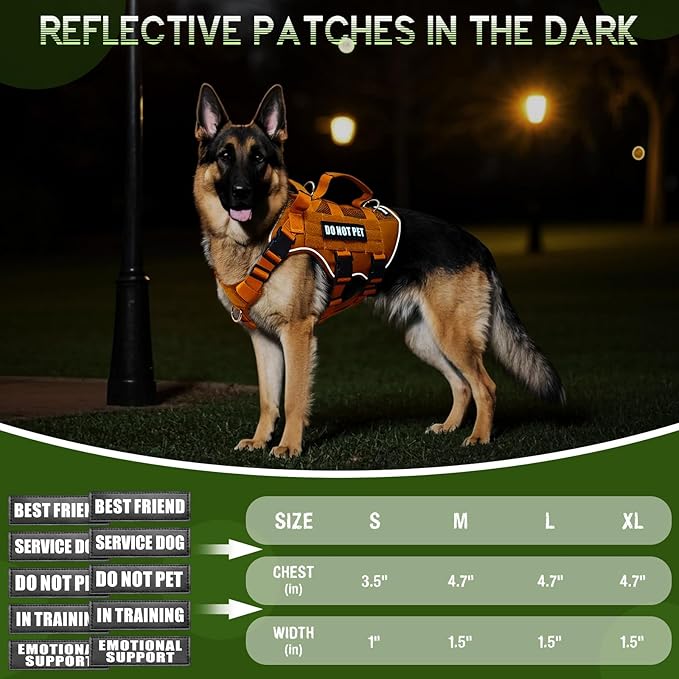 WINSEE Mesh Dog Harness with 10 Pet Patches for Medium Service Dog in Training, Breathable Tactical Molle Vest with Double Handle, Reflective Military Pet Vest for Walking Hiking