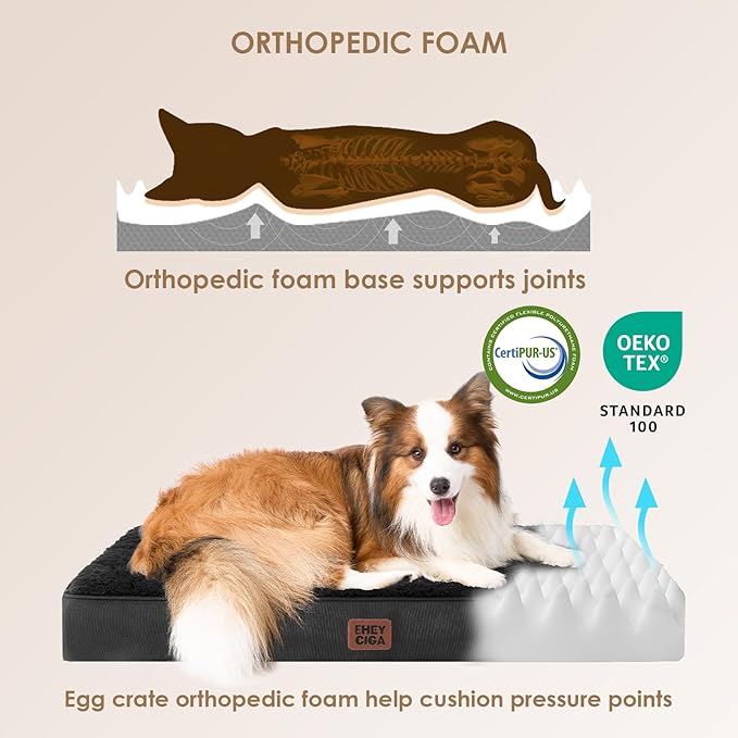 EHEYCIGA Orthopedic Dog Beds for Large Dogs with Removable Washable Cover, Black, 36x27