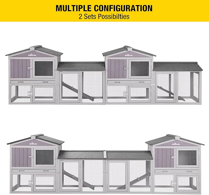 Aivituvin Rabbit Hutch Indoor Bunny Cage Outdoor Chicken Coop Rabbit House Bunny Hutch with Deeper Plastic Tray (Grey02 -one Set)