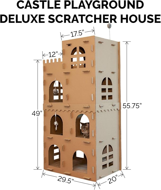 Furhaven Multi-Level Cardboard Cat Condo w/ Catnip for Indoor Cats, Ft. Scratching Pads & Toys - High Castle Tower Corrugated Cat Scratcher Hideout - Cardboard Brown, One Size