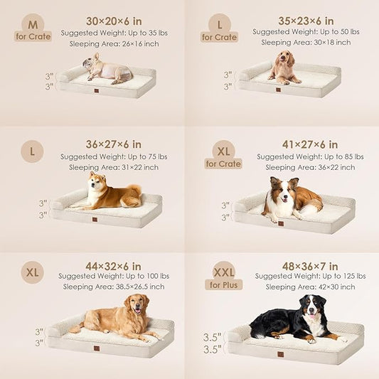 EHEYCIGA Memory Foam Dog Bed Large Sized Dogs, Pet Bed for Large Dog for Crate with Waterproof Liner, Pet Couch Bed Orthopedic with Washable Removable Cover, 35x23x6 Inches, Beige