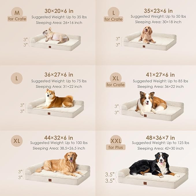 EHEYCIGA Memory Foam Dog Bed XLarge Sized Dogs, Extra Large Dog Bed Orthopedic with Washable Removable Cover, Waterproof XL Pet Bed Couch, 44x33x6 Inches, Beige