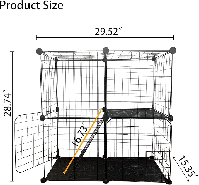 2 Tier Cat Cage Indoor,Removable Metal Kitten Cages Detachable Ferret Playpen Portable DIY Small Animals Collapsible House for Cats Bunny Puppies Guinea Pig Rabbit Hedgehog Rat(Black)