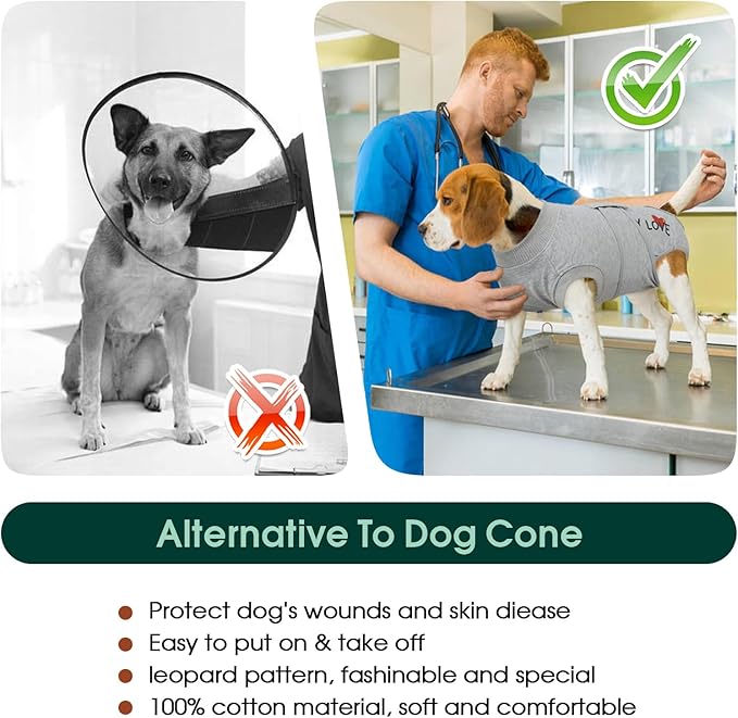 Kuoser Dog Recovery Suit for Male Dogs, Post-Surgery Bodysuit for Spay Neuter, Dog Onesie After Surgery, Anti-Licking Pet Surgical Recovery Suit, Gray M