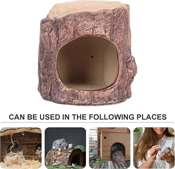 Yardwe Ceramic Hamster Nest - Stylish Forest Design Pet Hideout for Hamsters Rats and Gerbils, 4.52 X 4.52 X 4.33 Inch
