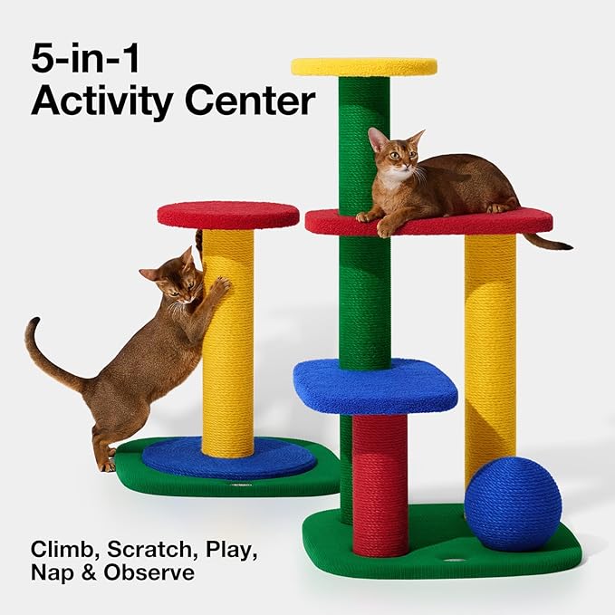 VETRESKA 38.6" Multi-Level Cat Tower, Cat Tree with Platform, Sisal Scratching Posts and Scratch Ball, Indoor Cats Furniture Activity Center for Large Cats Kittens