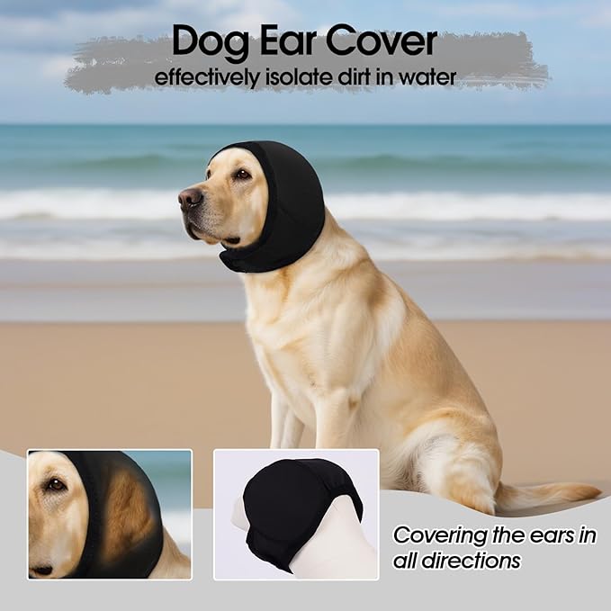 Dog Calming Hoodie, Dog Ear Muffs Noise Protection & Anxiety Relief, No Shake Ear Wraps for Dogs Quiet Ears Cover Headband for Fireworks Grooming Swimming Bathing Force Drying