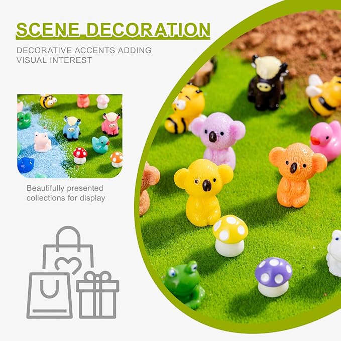 52pcs Mini Resin Animal Figures Bulk Duck Mushroom Frog Tiny Resin Animals Little Small Figures Miniatures for Party Favors Bag Fillers Dollhouse Decor
