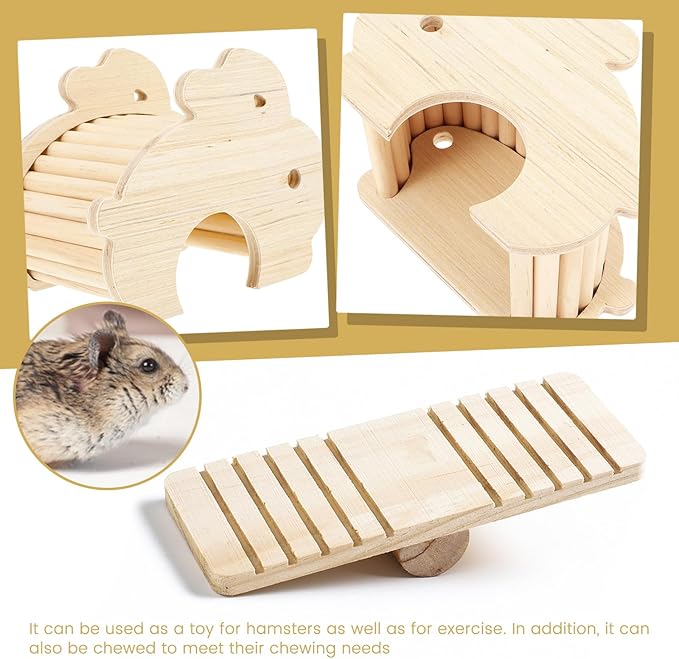 Guinea Pig Hideout, Wooden Hamster Hideout, Natural Wood Hamster House, Solid Wood Small Pet Shelter, Safe & Simple for Rat Gerbils and Other Small Pets(Bunny)