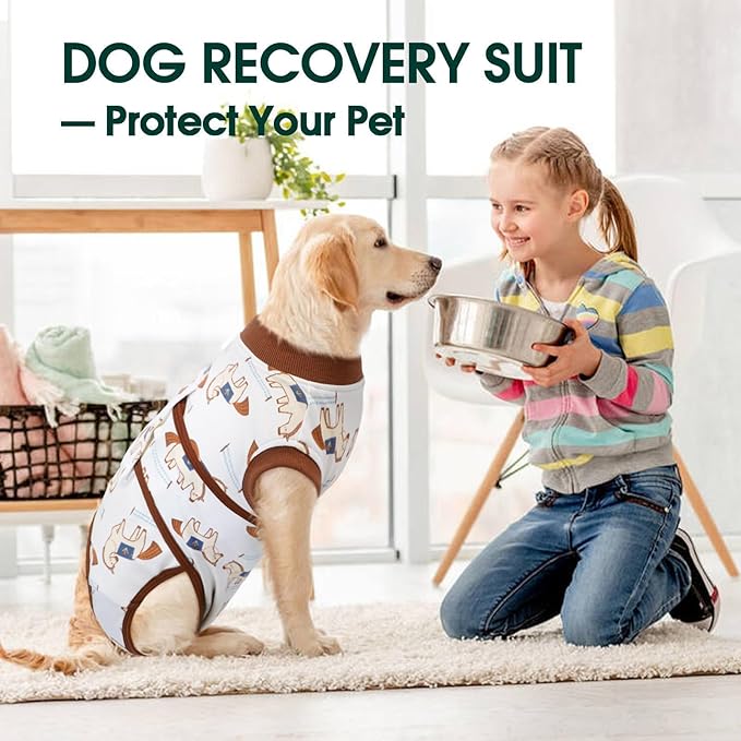 Kuoser Dog Recovery Suit for Post-Surgery Care, Spay Neuter Bodysuit for Female & Male Dogs, Anti-Licking Surgical Onesie, Snug Fit for Abdominal Wound Protection & Skin Healing, BrownPony M