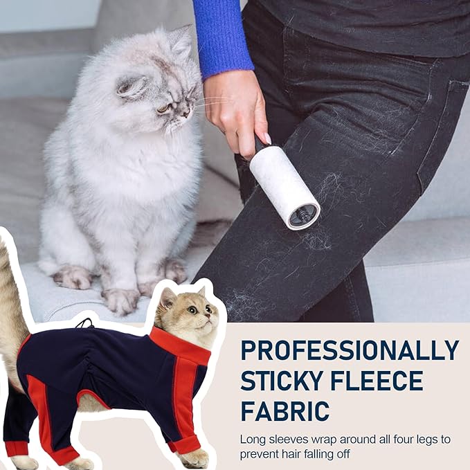 Cat Pajamas for Cats Only, Sticky Hair Cat Clothes, Long Sleeve Sphynx Clothes, Anti-Licking or Skin Disease Recovery Suit for Female Cats, Kitten Onesie Pajamas, DarkBlue, XL