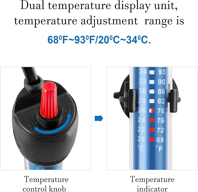 FEDOUR 50W 100W 300W Submersible Aquarium Heater, Adjustable Glass Water Heater for 5 – 70 Gallon Fish and Turtle Tank (50W for 5-15 Gallon)