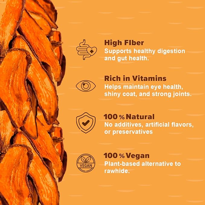 Sweet Potato Chews for Dogs- 100% All-Natural Single Ingredient Dog Treats- Crispy & Crunchy, Hypoallergenic, Grain Free, Easy to Digest, Perfect for Dogs of All Breeds and Sizes, 8 oz