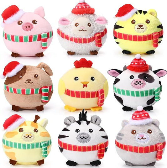 Skylety 9 Pcs Mini Plush Animals Toys Bulk 3.15 Inch Cute Soft Small Stuffed Animal Plush Keychain for Kids Goodie Bag Fillers Birthday Classroom School Prizes Festival Party Favors(Festive Style)