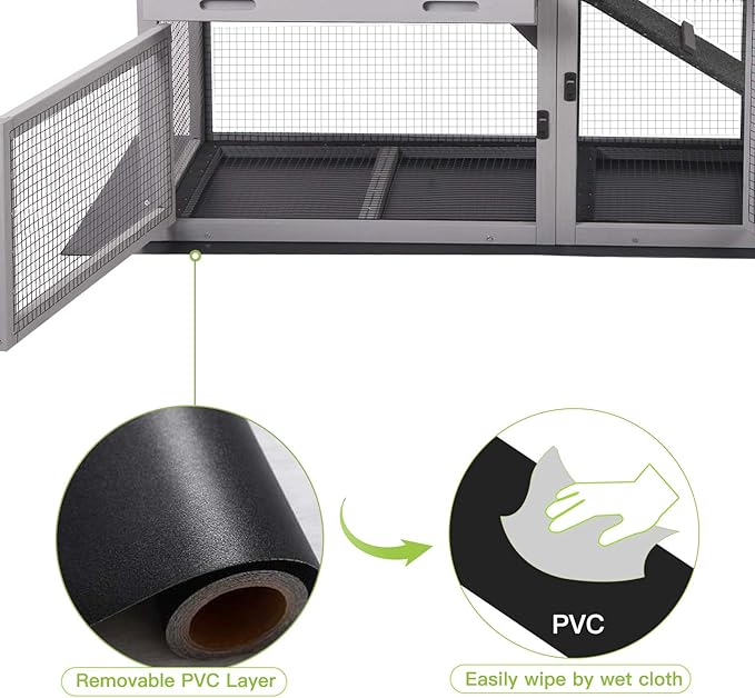 Gutinneen Rabbit House Indoor Outdoor Rabbit Hutch with Ventilation Door,Wooden Bunny cage with No LeakageTray, Removable Bottom Wire Mesh & PVC Layer,Chicken Coop UV Panel