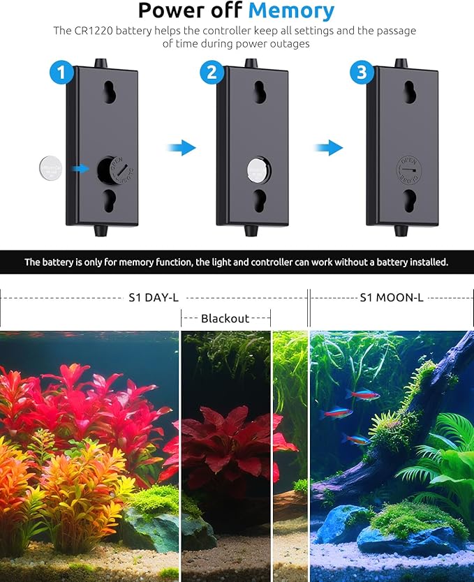 Aquarium Plant Light with Temperature Detector, 18-24in Full Spectrum Fish Tank Lights, 24/7 Programmable with Power Off Memory, WRGB Custom, 20 Level Dimmable for Freshwater Aquariums
