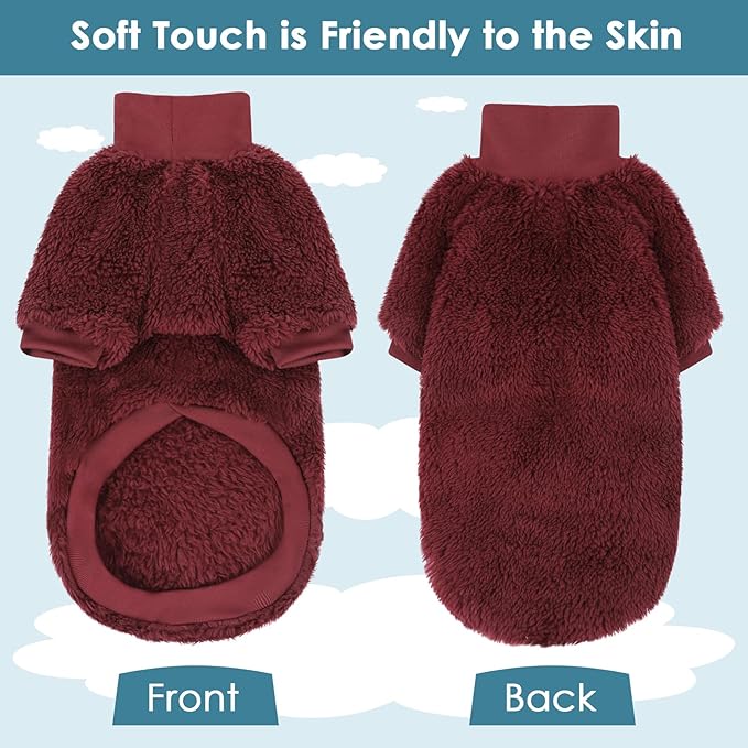 SUNFURA Sphynx Cat Sweater, Hairless Cats Turtleneck Pullover Kitten Sweaters for Cats Only, Warm and Soft Cat Pajamas Shirt with Sleeves Pet Winter Clothes Fleece Jumpsuit for Puppy, Burgundy M