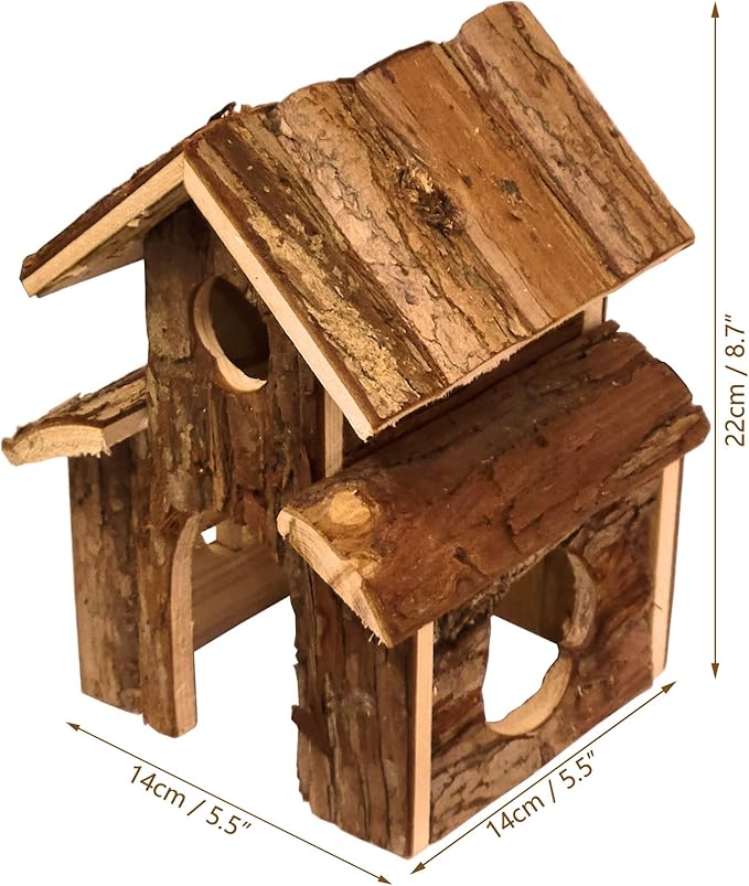 Small Animal Amusement Wooden Villa House Hideouts Playground with Ladder, Fit for Chinchilla, Guinea Pigs, Gerbil, Dwarf Mice, Hedgehog (4 Pcs)