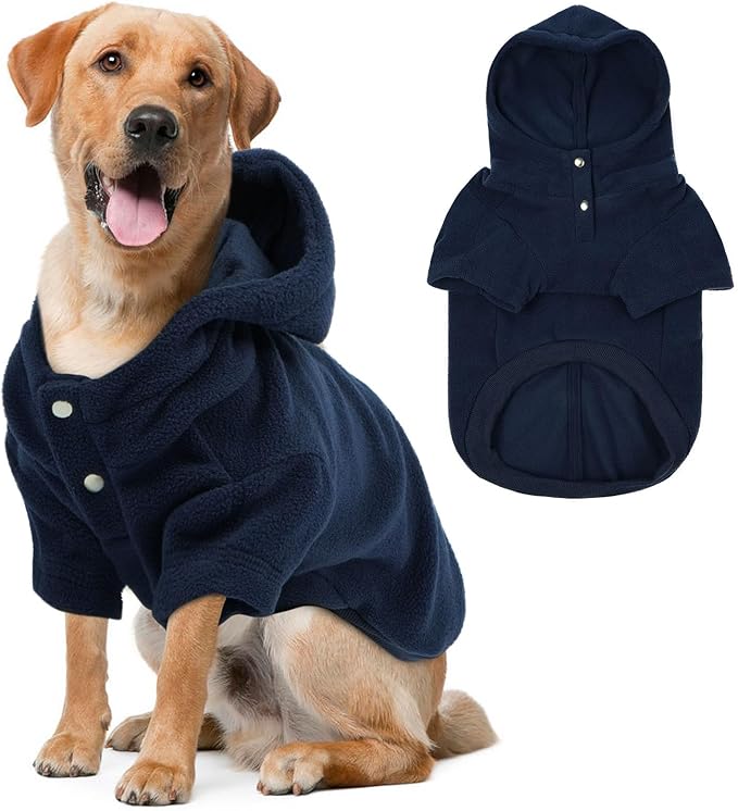 IDOMIK Dog Hoodie Sweater with Leash Hole, Warm Dog Fleece Sweater with Hood, Soft Pullover Dogs Fleece Vest for Fall Winter, Pet Sweatshirt Clothes for Poodle French Bulldog Labrador,Blue,2XL