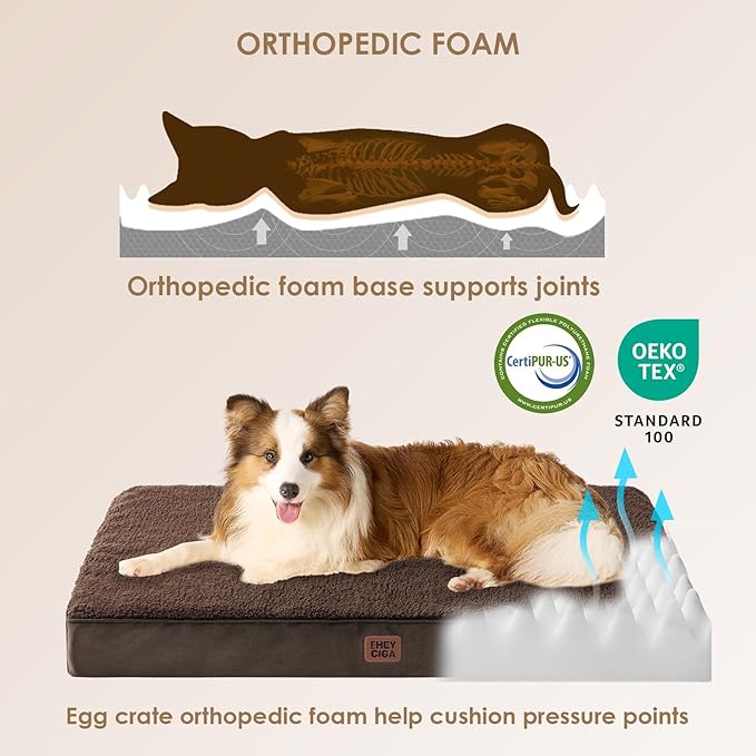 EHEYCIGA Orthopedic XXL Dog Beds for Jumbo Dogs with Removable Washable Cover for Crate, Brown, 47x29