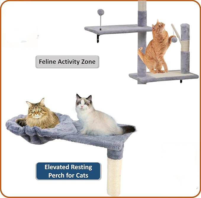 Wall Mounted Cat Climber Set, Modern Cat Furniture with ScratchingPost,Platforms，Dangling Balls,Condo，Suit for Cats Climb, Jump, Nap, Scratch-Gray