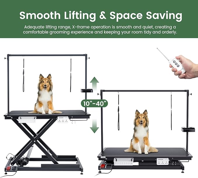 Electric Lift Pet Dog Grooming Table, 50Inch Height Adjustable Grooming Table for Large Dogs with Two Nooses, Wireless Remote, Tool Organizer, Black