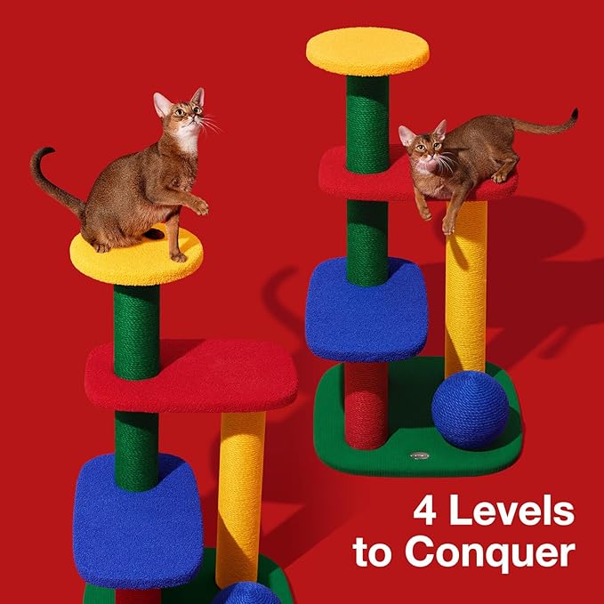 VETRESKA 38.6" Multi-Level Cat Tower, Cat Tree with Platform, Sisal Scratching Posts and Scratch Ball, Indoor Cats Furniture Activity Center for Large Cats Kittens