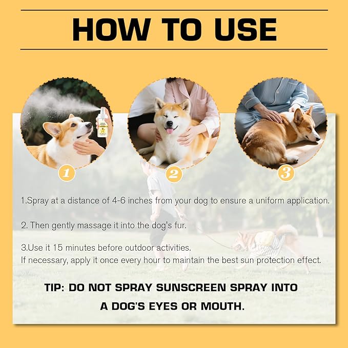 SPF 30 Dog Sunscreen Spray - Water-Resistant, UV Protection for Ears, Nose and Paws - Vitamin E Enriched, Broad Spectrum - Dog Camping Gear - Gentle Sunscreen for White Dogs