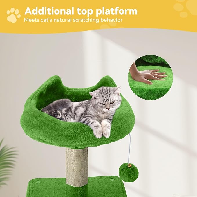 DWVO 54 in Multi-Level Cat Tower: Cats Tree for Indoor Kittens, Pet Furniture with Kitty Condos, Sisal Scratching Posts, Plush Perches, Cozy Hammock, Green