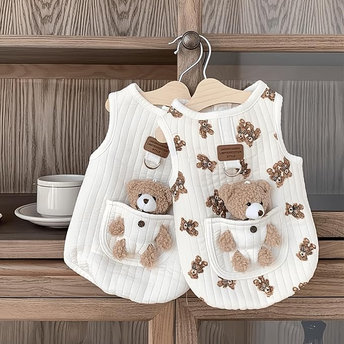 Cute Pet Apparel Plush Bear Pattern Cartoon Dog Clothes All Season Sleeveless Puppy Kitten Pullover Soft Skin-Friendly (White1, M (4.4-7.7lbs))