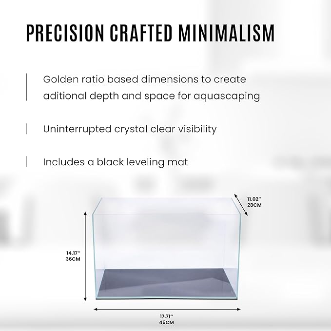 UNS Ultra Clear Rimless Tank - 11.9GAL | 45.3L - 17.71x11.02x14.17 | 45x28x36 CM, 5mm Glass Thickness, Leveling Mat Included - Low Iron, High Clarity Fish Tank w/ 45° Mitered Edge - [45T]