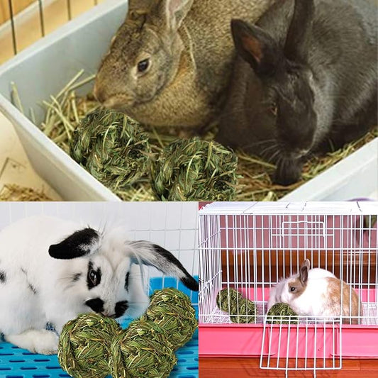 PINVNBY Hay Balls for Rabbits,4 PCS 100% Natural Timothy Hay Bunny Chew Toys Small Animal Teeth Grinding Activity Woven Play Ball for Rabbit,Guinea Pigs,Hamsters,Chinchillas