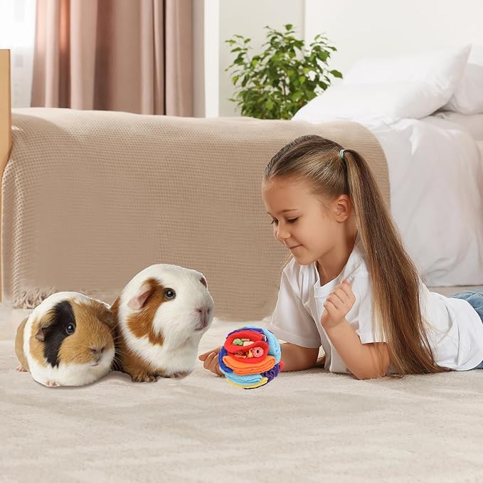 Rat Foraging Toys, Multicolor Fleece Ball Toy with Wrinkles to Hide Treats Inside, Treat Dispensing Toys, Enrichment Toys for Rat, Bunny, Chinchilla, Ferret, and Other Small Animals