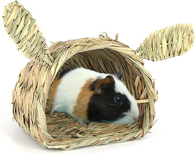 kathson Bunny Grass House Chew Toys Baby Rabbit Hideaway Hut Small Animals Grass Hideout Hand Woven Natural Hay Bedding for Guinea Pig Hamster Chinchilla