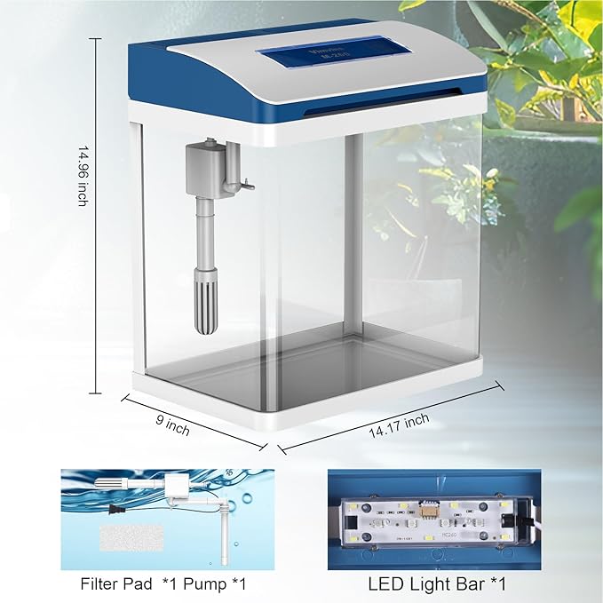Betta Fish Tank 5 Gallon Glass Aquarium Starter Kit, Small Fish Tank with Filter and Light.