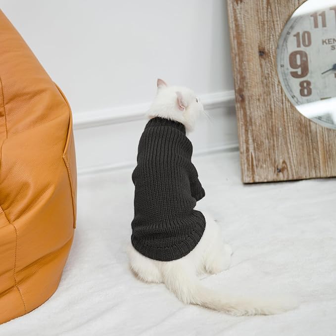 EXPAWLORER Cat Sweater Cardigan - Stylish Knitted Cat Clothes, British Style Soft Puppy Sweater with Sleeve Warm Pet Clothing Knitwear, Fall and Winter Kitten Coat for Girl Boy Cats, Black Medium