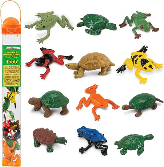 Safari Ltd. Frogs & Turtles TOOB - 12 Mini Frog and Turtle Figurines - Educational Toy Set for Boys, Girls,and Kids Ages 3+
