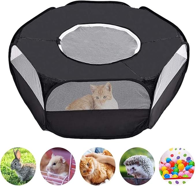 Mantouxixi Small Animal Playpen with Cover, Animal Chinchilla, Hamsters, Bunny, Rabbits, Kitten Kitten Ferret Playpen with Cover - Black