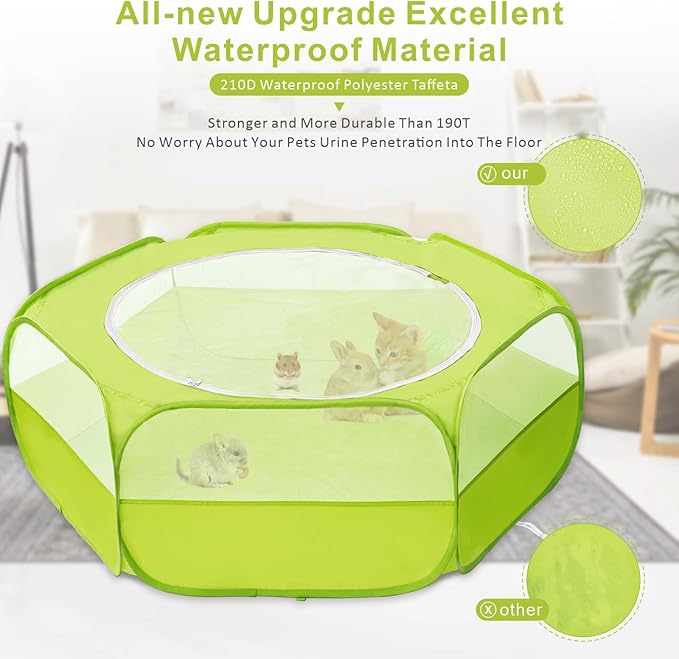 XIRGS Small Animal Playpen, Pet Playpen for Cat/Rabbit/Hamster/Guinea Pig/Bunny/Ferret/Kitten Toys Chick Brooder Box Cage Tent Pop Up Play Pen with Cover, Portable Play Yard Indoor Outdoor Waterproof