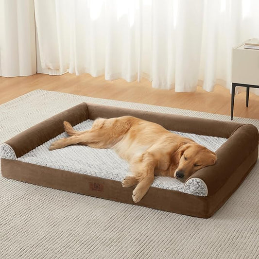 WNPETHOME Orthopedic Dog Beds for Large Dogs, Waterproof Memory Foam Large Dog Bed with Sides, Non-Slip Bottom and Egg-Crate Foam Big Pet Couch Bed with Washable Removable Cover
